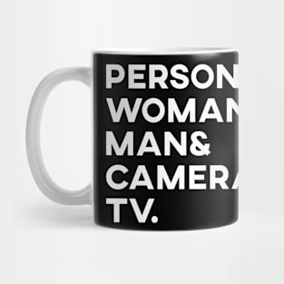 person woman man camera tv Mug